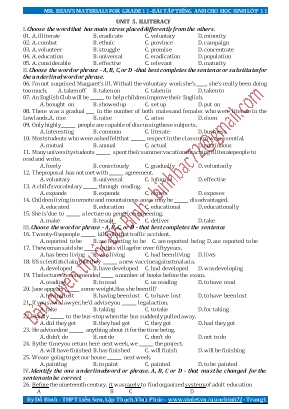 Bài tập Tiếng Anh cho học sinh Lớp 11 - Unit 5 Illiteracy - Đỗ Bình